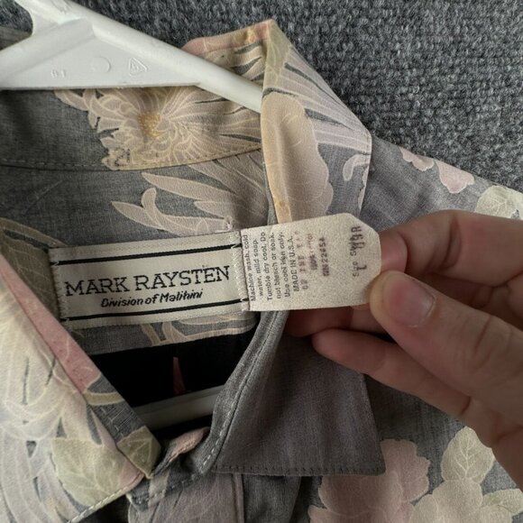 VTG Mark Raysten Malihini Large USA Made Half Button Up Shirt Floral Gray Pink - Picture 10 of 16